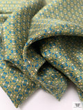 Equestrian Tack Printed Fine Silk Twill Pre-Cut Panel - Pistachio Green / Yellow / Blue