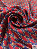 Equestrian Tack Printed Fine Silk Jaquard Panel - Red / Purple-Navy / Tan