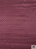 Equestrian Tack Printed Fine Silk Jaquard Panel - Red / Purple-Navy / Tan