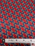 Equestrian Tack Printed Fine Silk Jaquard Panel - Red / Purple-Navy / Tan