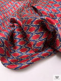 Equestrian Tack Printed Fine Silk Jaquard Panel - Red / Purple-Navy / Tan