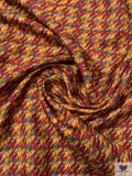 Equestrian Horseback Riding Printed Fine Silk Twill Pre-Cut Panel - Deep Red / Caramel Gold / Green