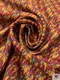 Equestrian Horseback Riding Printed Fine Silk Twill Pre-Cut Panel - Deep Red / Caramel Gold / Green