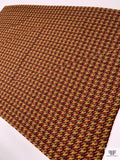 Equestrian Horseback Riding Printed Fine Silk Twill Pre-Cut Panel - Deep Red / Caramel Gold / Green