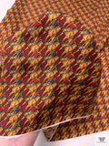 Equestrian Horseback Riding Printed Fine Silk Twill Pre-Cut Panel - Deep Red / Caramel Gold / Green