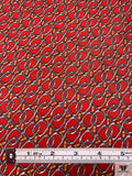 Equestrian Tack Printed Fine Silk Twill Pre-Cut Panel - Red-Orange / Grey