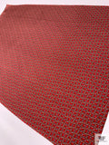 Equestrian Tack Printed Fine Silk Twill Pre-Cut Panel - Red-Orange / Grey