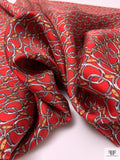 Equestrian Tack Printed Fine Silk Twill Pre-Cut Panel - Red-Orange / Grey