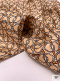 Equestrian Tack Printed Fine Silk Twill Pre-Cut Panel - Peach / Grey
