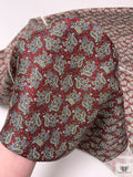 Paisley Printed Silk Twill Panel - Red / Pistachio Green / Slate Grey