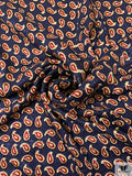 Paisley Printed Silk Jacquard Panel - Navy / Burgundy / Vanilla-Gold