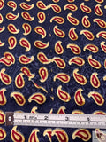 Paisley Printed Silk Jacquard Panel - Navy / Burgundy / Vanilla-Gold