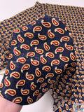 Paisley Printed Silk Jacquard Panel - Navy / Burgundy / Vanilla-Gold