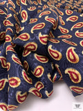 Paisley Printed Silk Jacquard Panel - Navy / Burgundy / Vanilla-Gold