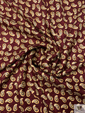 Paisley Printed Silk Jacquard Pre-Cut Panel - Burgundy / Vanilla-Gold / Grey