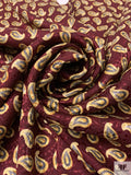 Paisley Printed Silk Jacquard Pre-Cut Panel - Burgundy / Vanilla-Gold / Grey