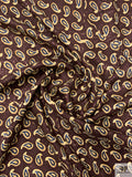 Paisley Printed Silk Jacquard Pre-Cut Panel - Chocolate Mauve / Vanilla-Gold / Slate Blue