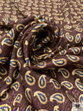 Paisley Printed Silk Jacquard Pre-Cut Panel - Chocolate Mauve / Vanilla-Gold / Slate Blue