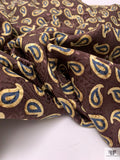 Paisley Printed Silk Jacquard Pre-Cut Panel - Chocolate Mauve / Vanilla-Gold / Slate Blue