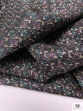 Floral Scroll Printed Silk Twill Panel - Plum / Evergreen / Black / Brandon Beige