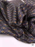 Floral Scroll Printed Silk Twill Panel - Plum / Navy / Ochre Gold