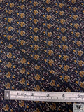 Floral Scroll Printed Silk Twill Panel - Plum / Navy / Ochre Gold