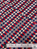 Geometric Boxes Printed Silk Twill Panel - Blue / Red / Beige / Grey