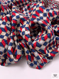 Geometric Boxes Printed Silk Twill Panel - Blue / Red / Beige / Grey