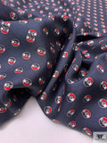 Owls in Circles Printed Silk Twill Panel - Navy / Red / White / Smokey Taupe