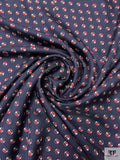Owls in Circles Printed Silk Twill Panel - Navy / Red / White / Smokey Taupe