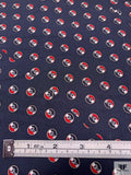 Owls in Circles Printed Silk Twill Panel - Navy / Red / White / Smokey Taupe