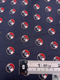 Owls in Circles Printed Silk Twill Panel - Navy / Red / White / Smokey Taupe