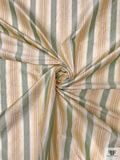 Striped Yarn-Dyed Silk Shantung - Sage Green / Peach / Pale Yellow / White