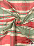 Plaid Yarn-Dyed Silk Shantung - Dusty Aqua / Cranberry / Off-White
