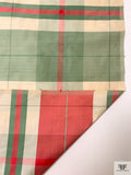 Plaid Yarn-Dyed Silk Shantung - Dusty Aqua / Cranberry / Off-White