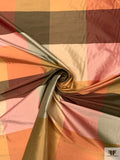 Gingham Plaid Yarn-Dyed Silk Shantung - Khaki Greens / Maroon / Pink / Golds