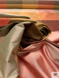 Gingham Plaid Yarn-Dyed Silk Shantung - Khaki Greens / Maroon / Pink / Golds