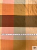 Gingham Plaid Yarn-Dyed Silk Shantung - Khaki Greens / Maroon / Pink / Golds