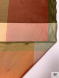 Gingham Plaid Yarn-Dyed Silk Shantung - Khaki Greens / Maroon / Pink / Golds
