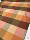 Gingham Plaid Yarn-Dyed Silk Shantung - Khaki Greens / Maroon / Pink / Golds