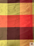 Gingham Plaid Yarn-Dyed Silk Shantung - Reds / Greens / Biscotti Gold