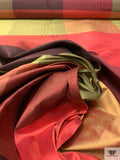 Gingham Plaid Yarn-Dyed Silk Shantung - Reds / Greens / Biscotti Gold