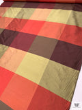 Gingham Plaid Yarn-Dyed Silk Shantung - Reds / Pale Greens / Biscotti Gold