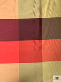Gingham Plaid Yarn-Dyed Silk Shantung - Reds / Pale Greens / Biscotti Gold