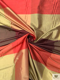 Gingham Plaid Yarn-Dyed Silk Shantung - Reds / Pale Greens / Biscotti Gold