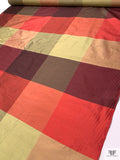 Gingham Plaid Yarn-Dyed Silk Shantung - Reds / Pale Greens / Biscotti Gold