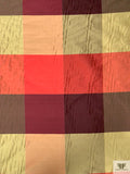 Gingham Plaid Yarn-Dyed Silk Shantung - Reds / Pale Greens / Biscotti Gold