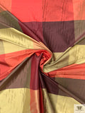 Gingham Plaid Yarn-Dyed Silk Shantung - Reds / Pale Greens / Biscotti Gold