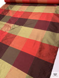 Gingham Plaid Yarn-Dyed Silk Shantung - Reds / Pale Greens / Biscotti Gold