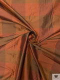 Gingham Plaid Yarn-Dyed Silk Shantung - Burnt Orange / Khaki Green